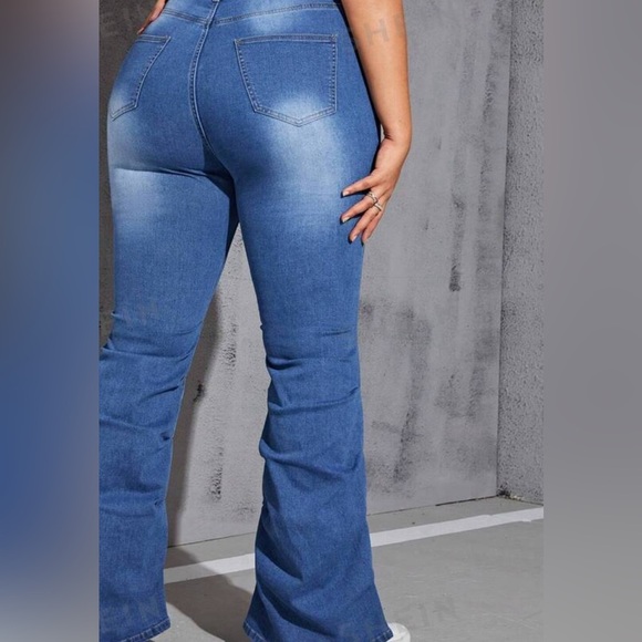 Women's Denim Bell Long Pants Fashion Wide Leg Curvy Fit Bell Bottom - Picture 3 of 3